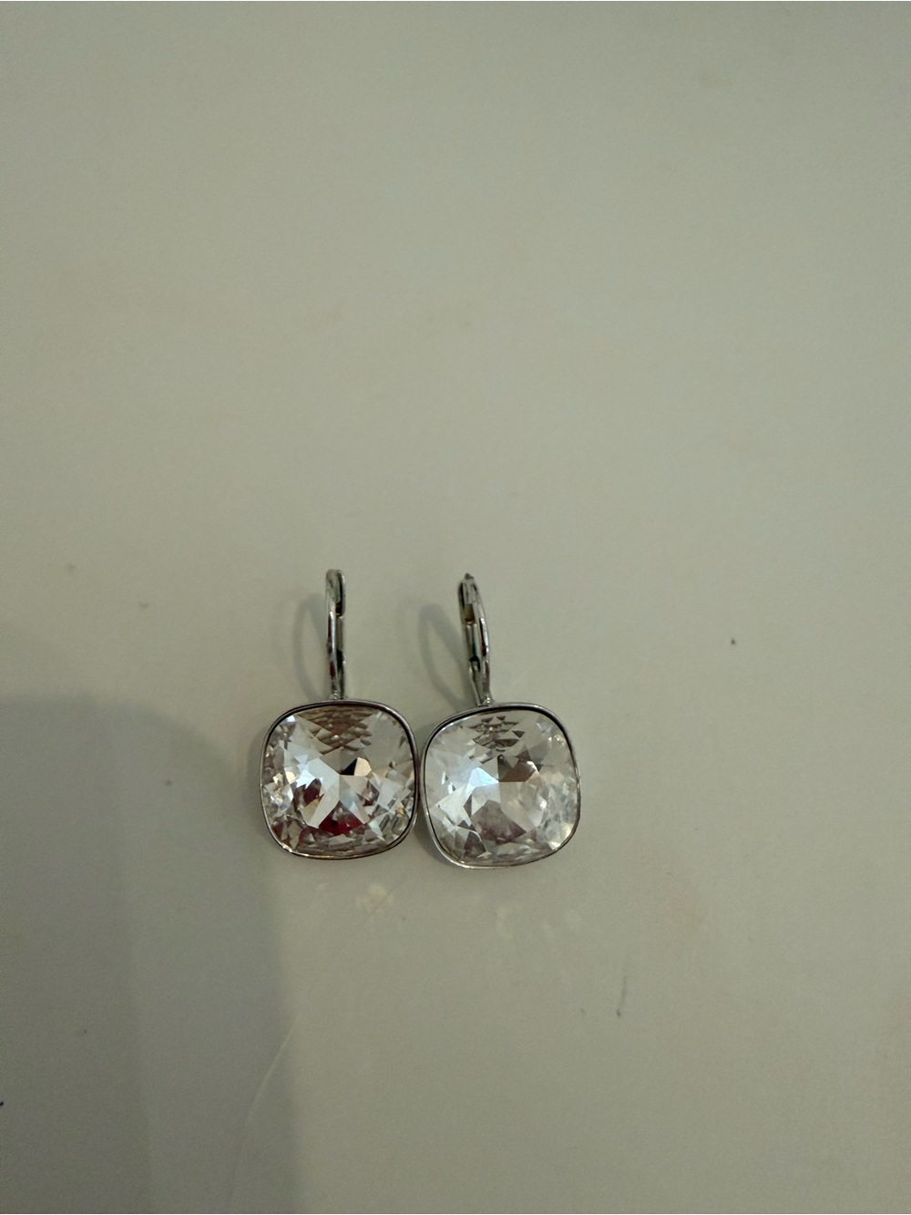 Swarovski Clear Crystal Cushion Drop Earrings - Few scratches on back -No Box